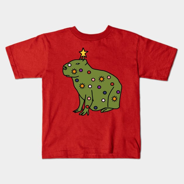 Funny Christmas Tree Capybara Kids T-Shirt by ellenhenryart